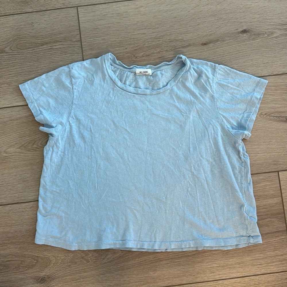 Re/Done Blue Crop Relaxed T-Shirt
